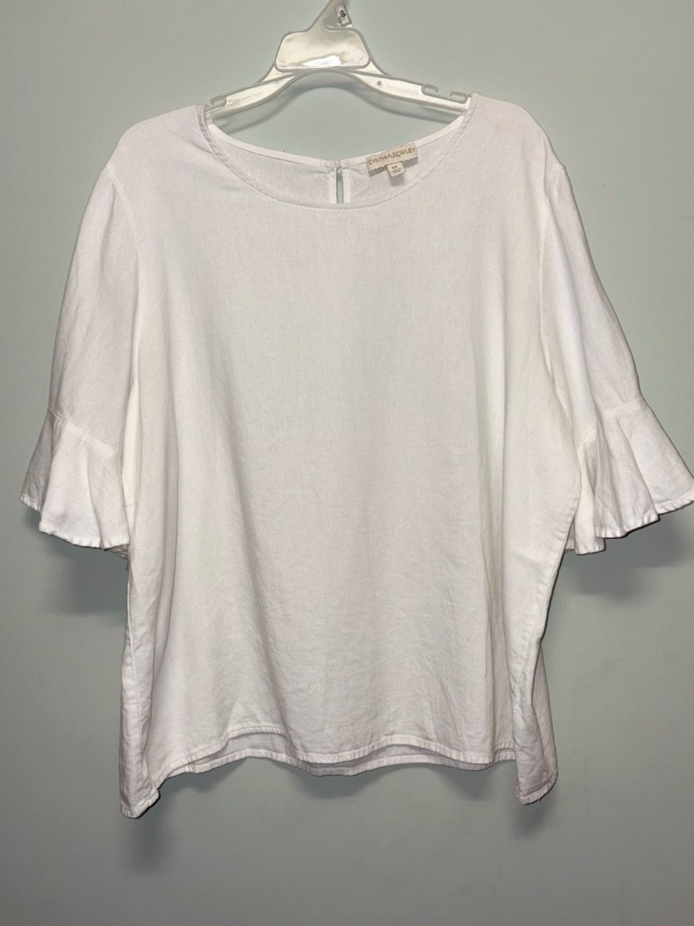 Cynthia Rowley White Ruffle Sleeve Linen Viscose Blend Top Women’s 1X